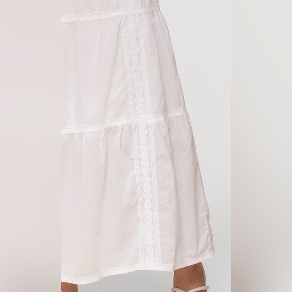 🆕 Avec Les Filles White 🤍Tiered Lace Maxi Skirt L 💖Boho Luxe Cottage 💝NWT - Picture 2 of 16